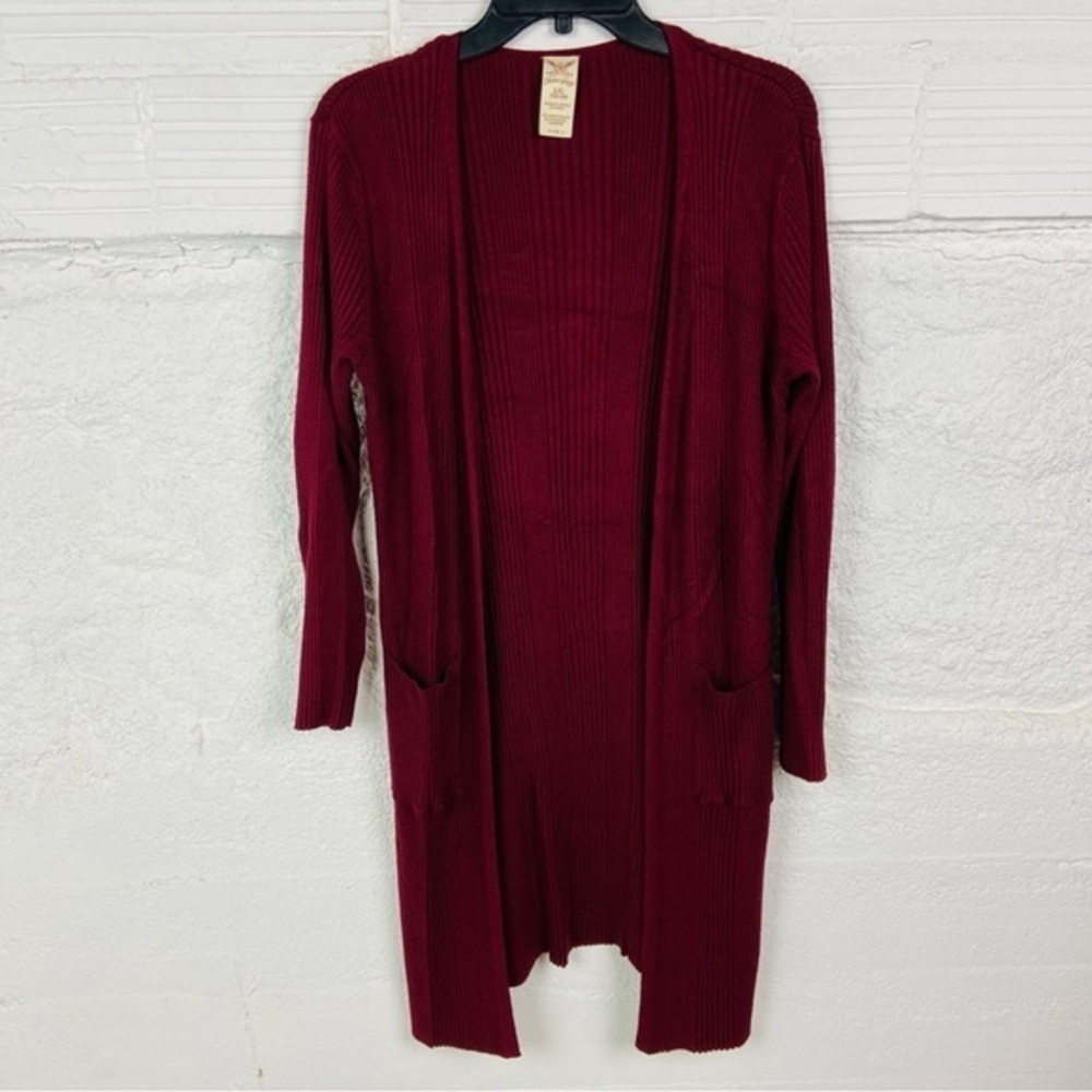 Faded Glory Deep burgundy Red Open-Front knit Cardigan sweater size large